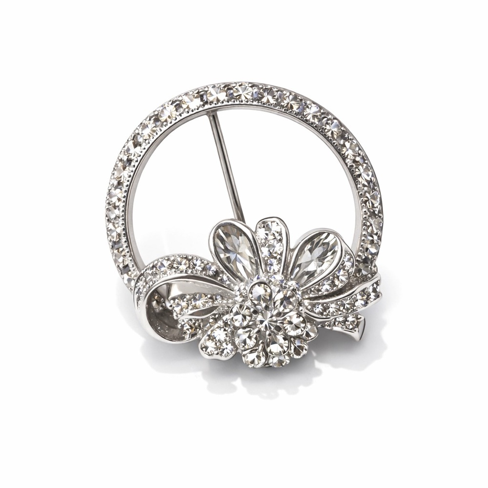 Dazzling Floral Silver Brooch